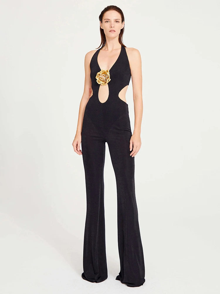 Black Jumpsuit With Gold Lining